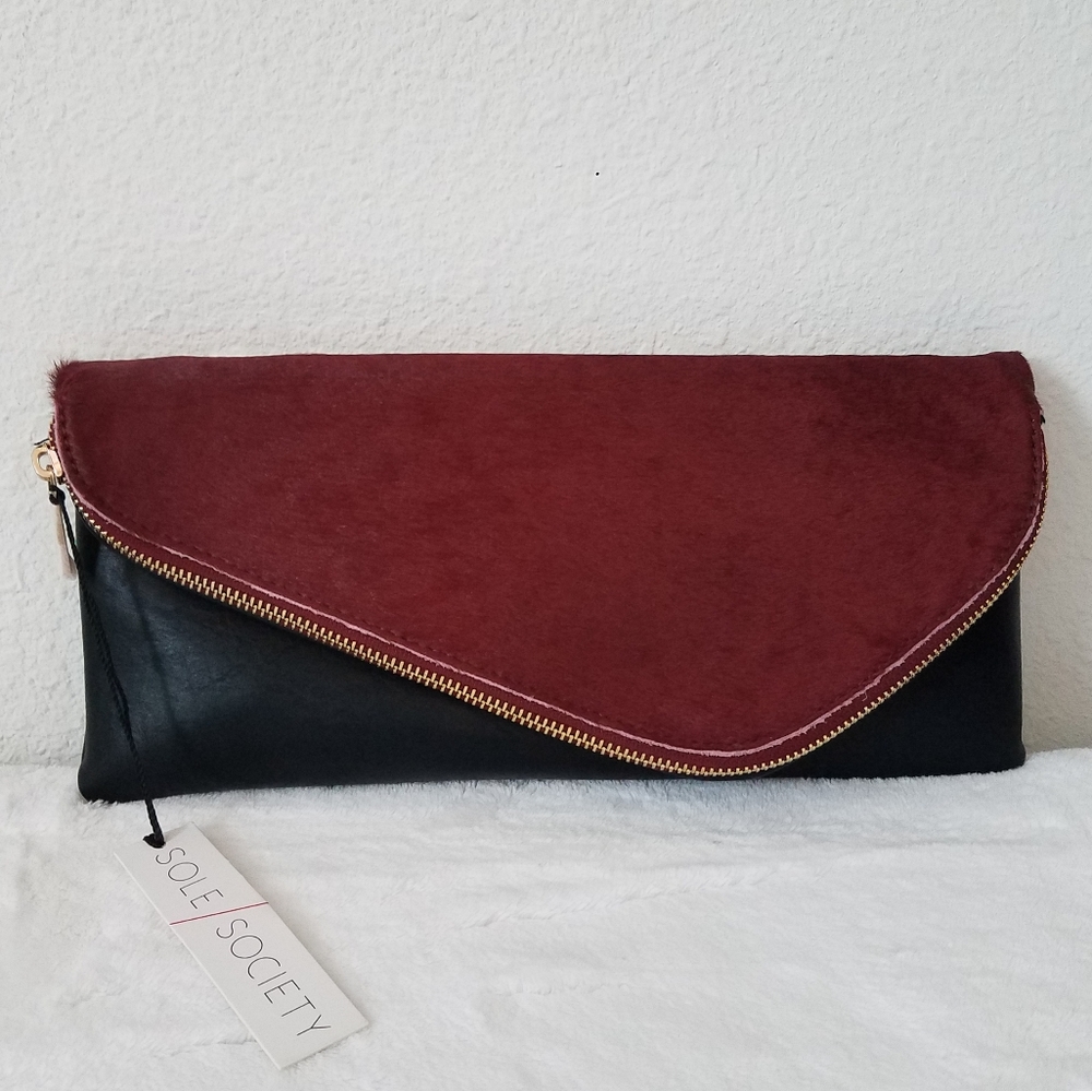 Sole Society Burgundy and Black Clutch